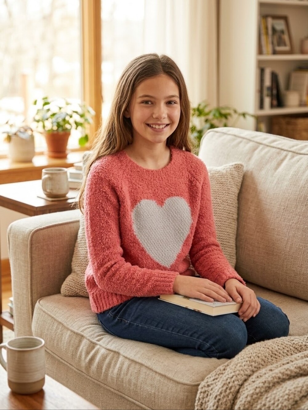 𝅺ASPEN Kids Fuzzy Heart sweater Medium (10-12) Luxury